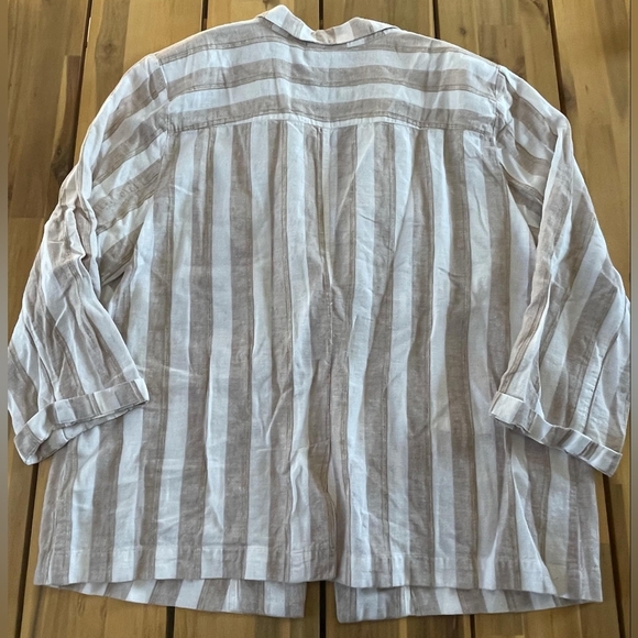 Chicos Womens Linen Striped Women's Button Blazer - White and Tan Size 3 XL - Picture 2 of 4